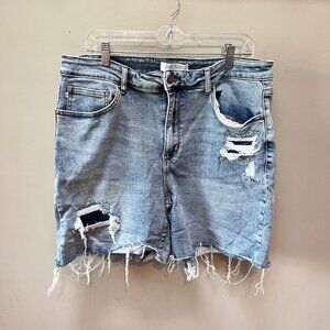 Judy Blue Denim Patch High Rise‎ Mid Thigh Shorts Size 3XL